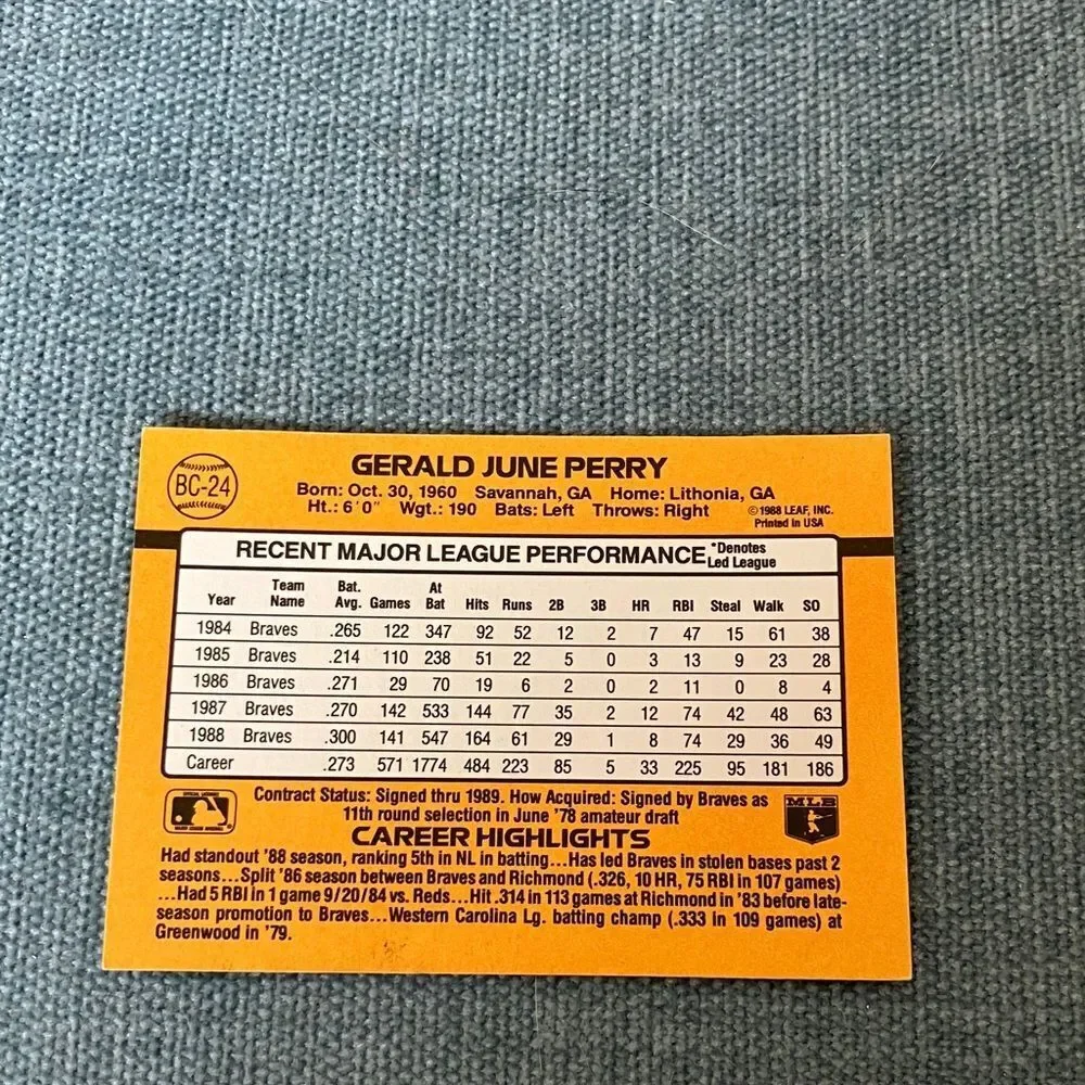 1989 Donruss Atlanta Braves MVP Baseball Card Trading Card